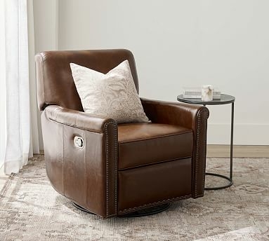 Irving Roll Arm Leather Swivel Recliner