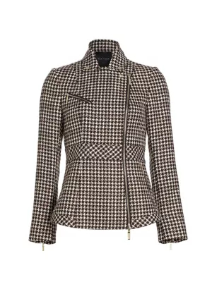 The Natalyia Houndstooth Moto Jacket