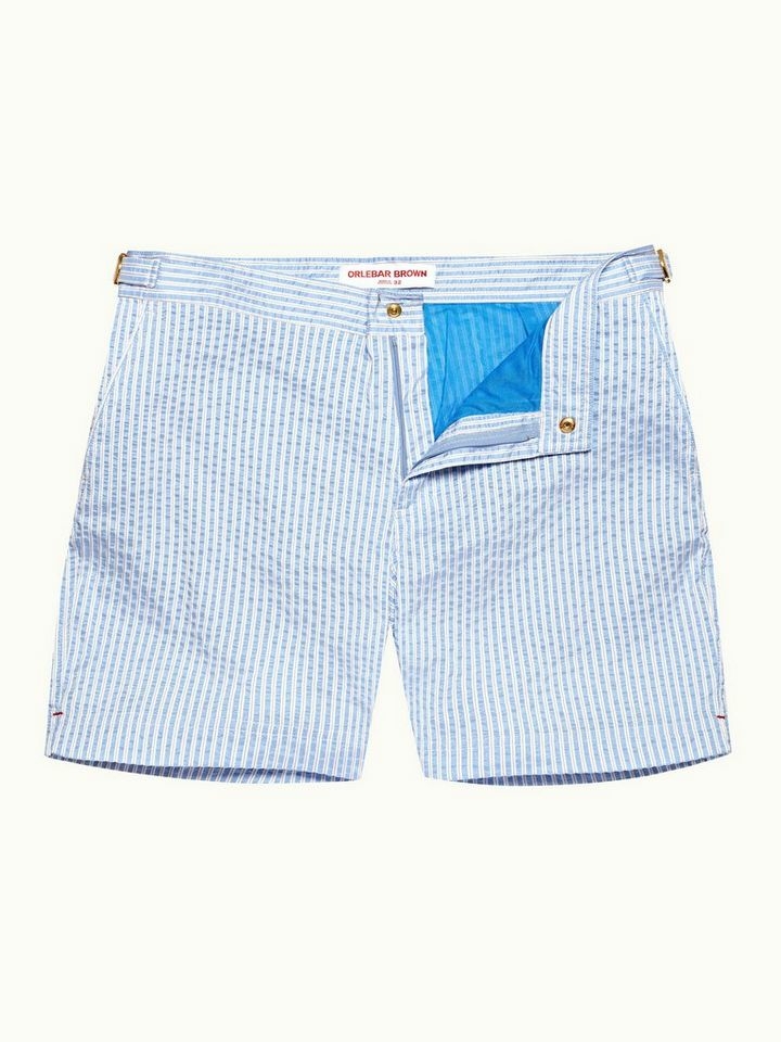 Orlebar Brown | Short de bain mi-long à rayures texturées White/Light Island Sky