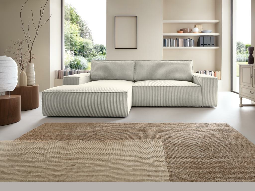 Ecksofa mit Schlaffunktion - Ecke Links - Kord - Beige - AMELIA