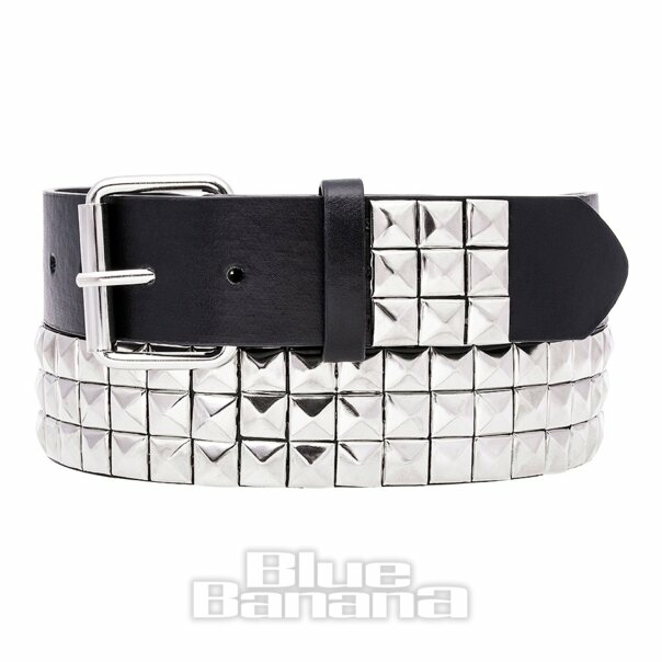Blue Banana Classic 3 Row Studded Belt (Black/Silver)