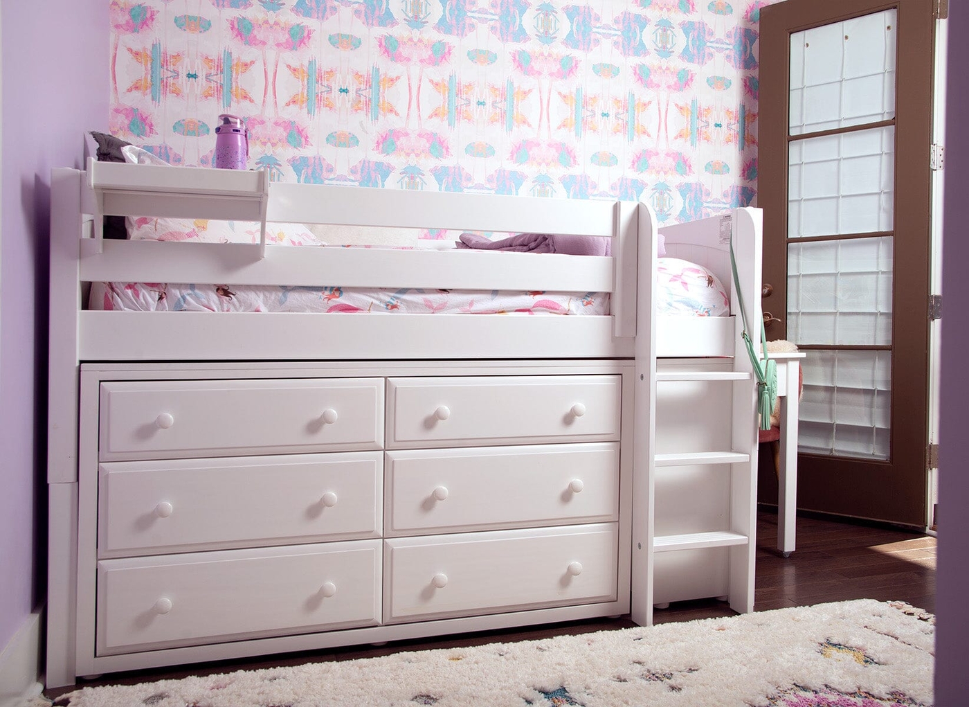 Twin High Loft Bed with Straight Ladder on End + Full Bed