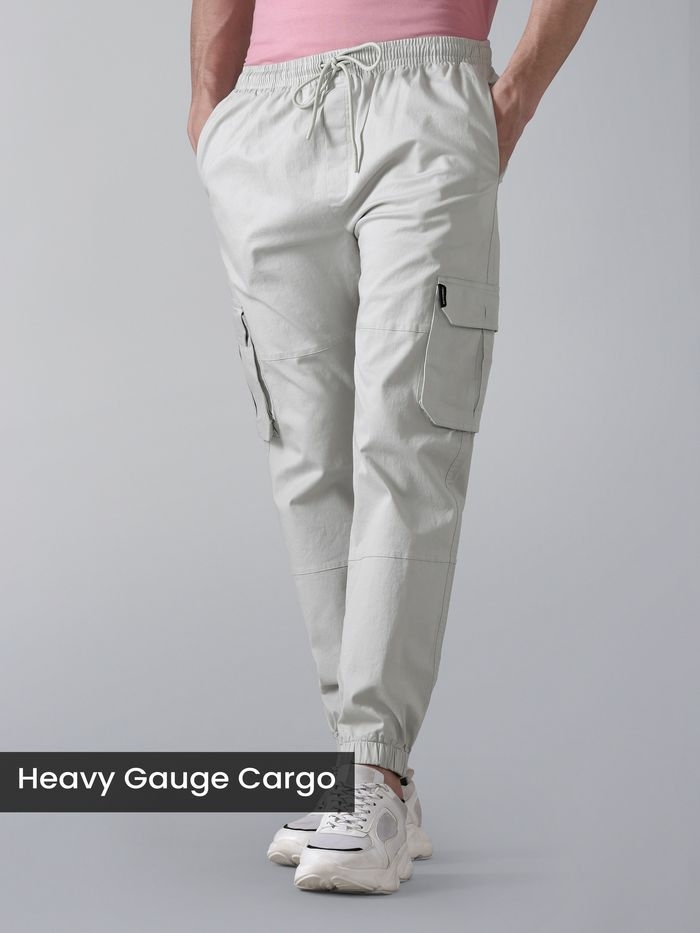 Pale Grey Heavy Gauge Cargo Joggers