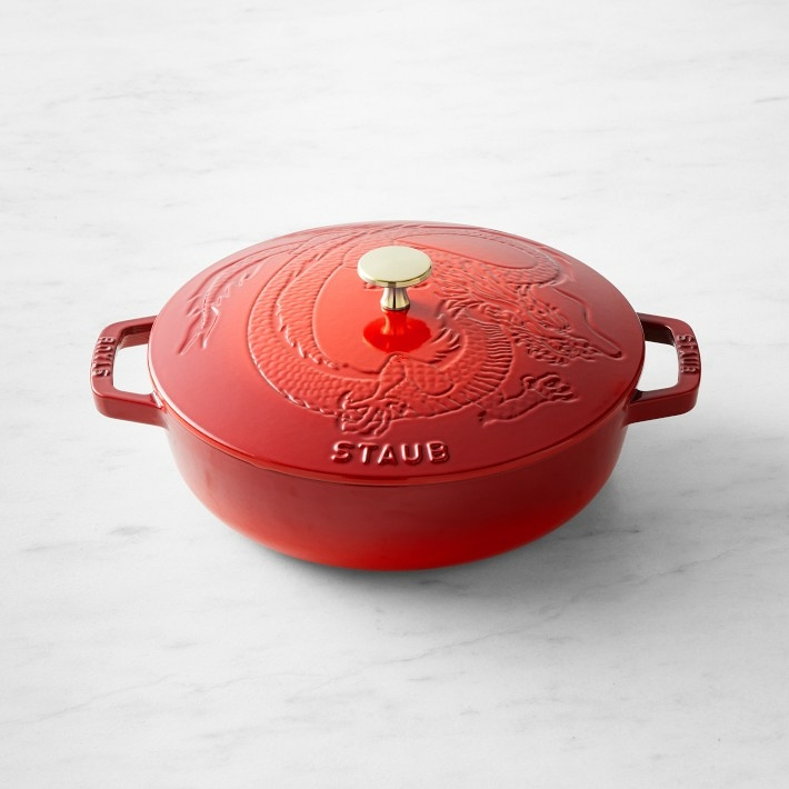 Staub Enameled Cast Iron Braiser with Dragon Lid, 2 1/2-Qt., Cranberry
