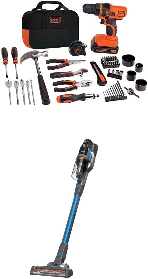 BLACK+DECKER 20V MAX Drill/Home Tool Kit with POWERSERIES Extreme Cordless Stick Vacuum, Blue (LDX120PK & BSV2020G)