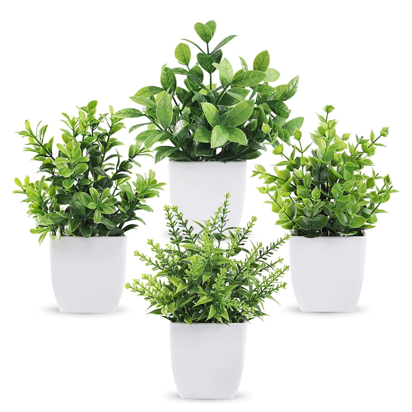 Tripumer 4pack Fake Plant Small Artificial Green Plant Simulation Eucalyptus Potted Plant for Home Office Bedroom Bathroom Living Room Decoration