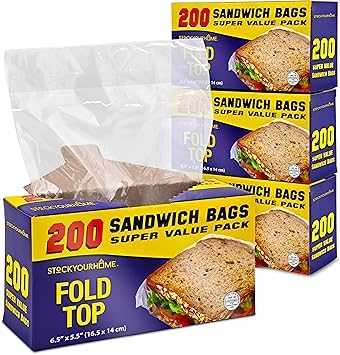 Clear Fold Top Sandwich Bags - 800 Count, Disposable Plastic Bags with Fold and Close Design for Every Day Use, Ideal for Chefs, Restaurants, or Caterers, Stock Your Home