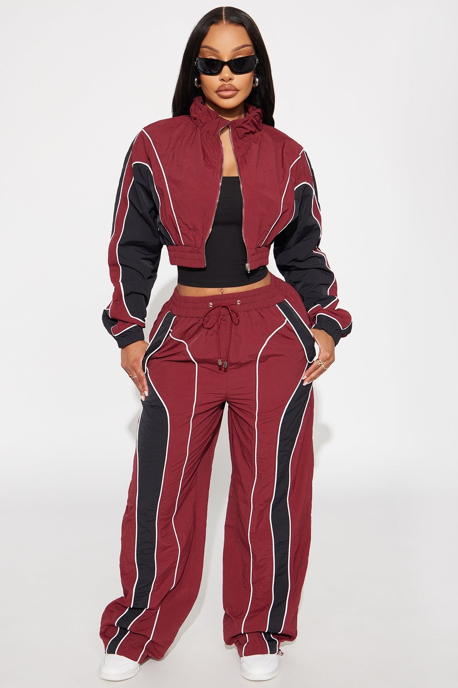 New Era Colorblock Track Pant - Burgundy/combo