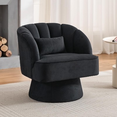 Modern Swivel Barrel Accent Chair, 360° Teddy Fabric Upholstered Armchair with Striped Backrest