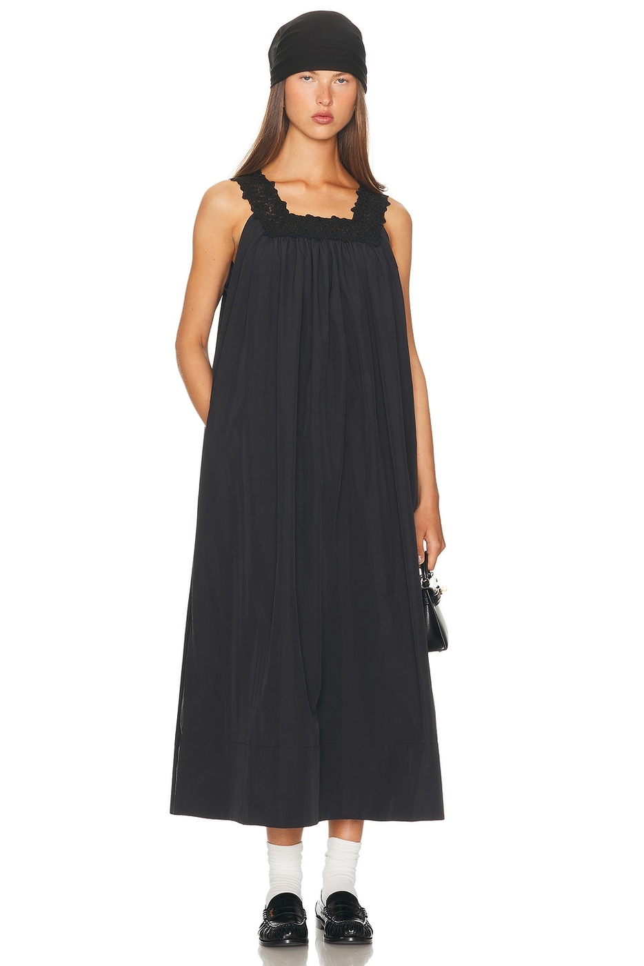 Midi Dress With Lace in Tech Poplin