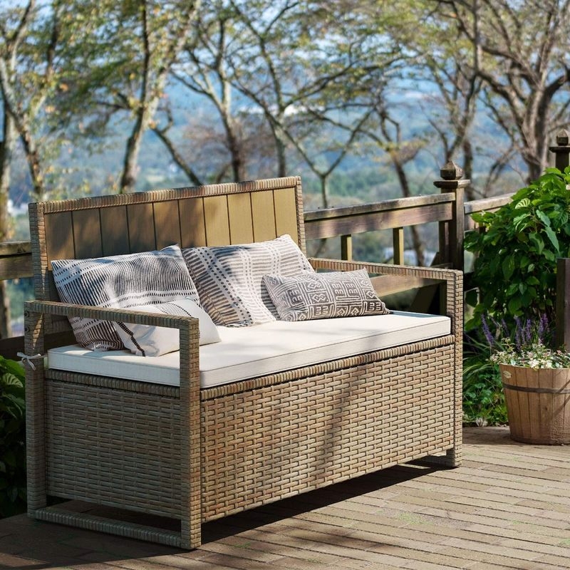 70 Gallon 2-In-1 Wicker Deck Box and Outdoor Storage Bench with Cushion
