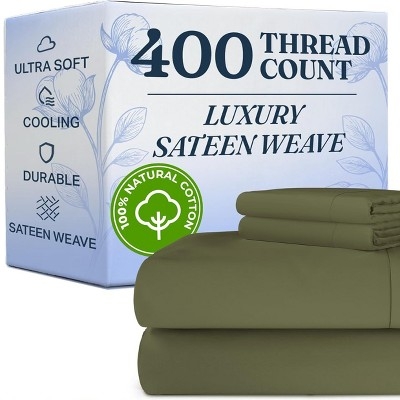 CGK Linens 100% Cotton 400 Thread Count 4 Piece Sheet Set - Soft & Cozy Sateen Bed Sheets in Navy Blue, Size Full