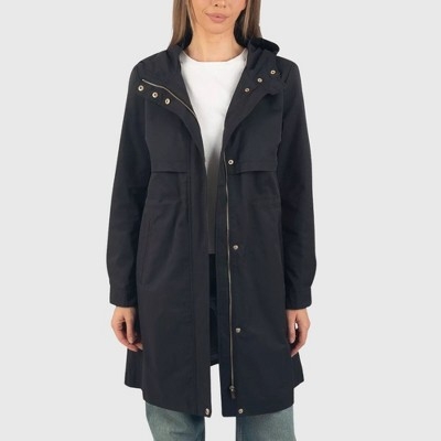 Alpine Swiss Tanya Womens Hooded Rain Jacket Long Raincoat Trench Coat Windbreaker Black Large