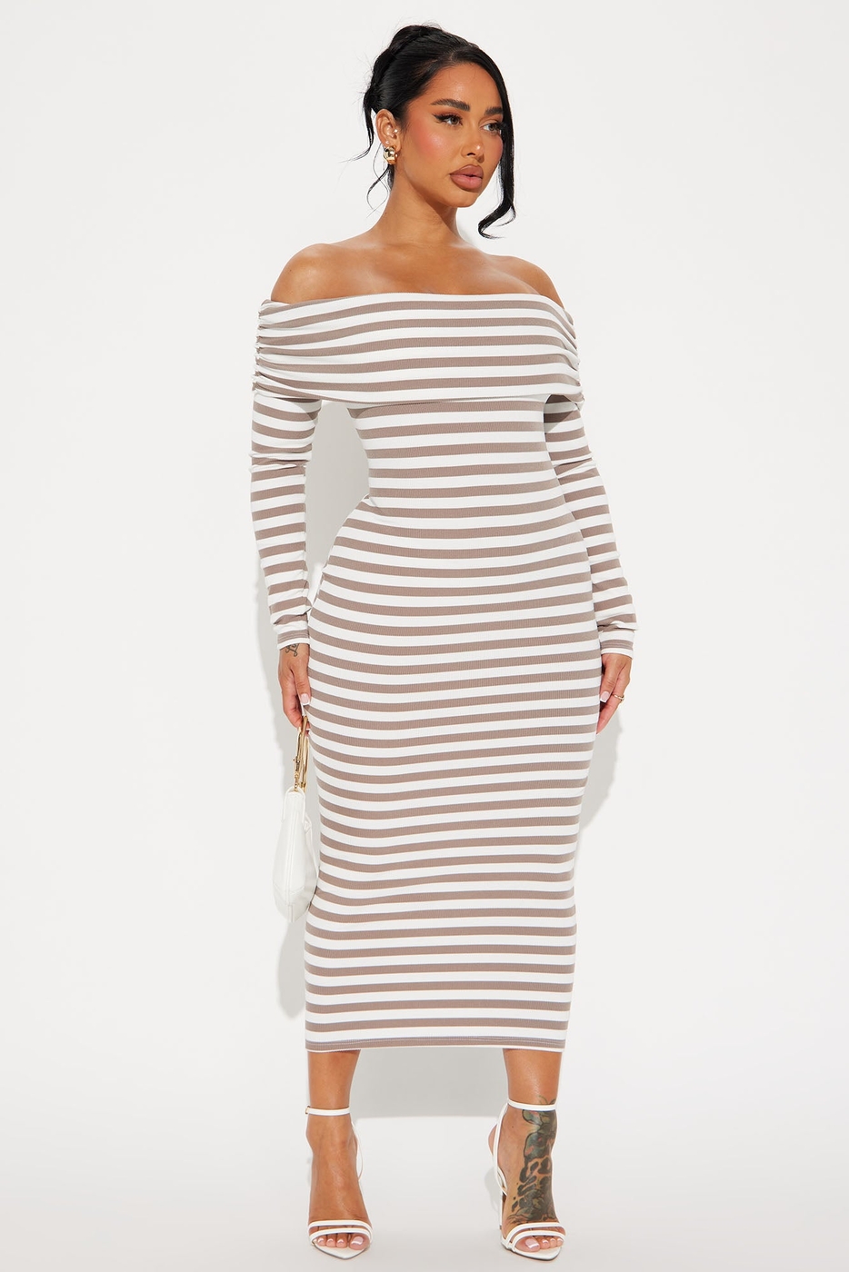 True Masterpiece Striped Midi Dress - Taupe/combo
