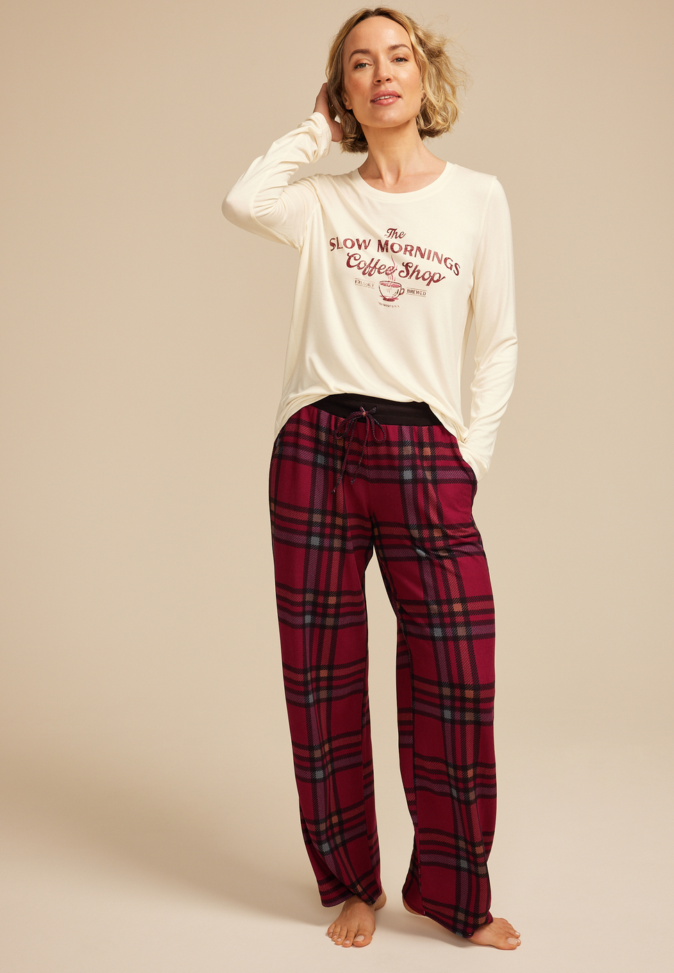 Slow Mornings Coffee Graphic Tee And Wide Leg Pajama Set