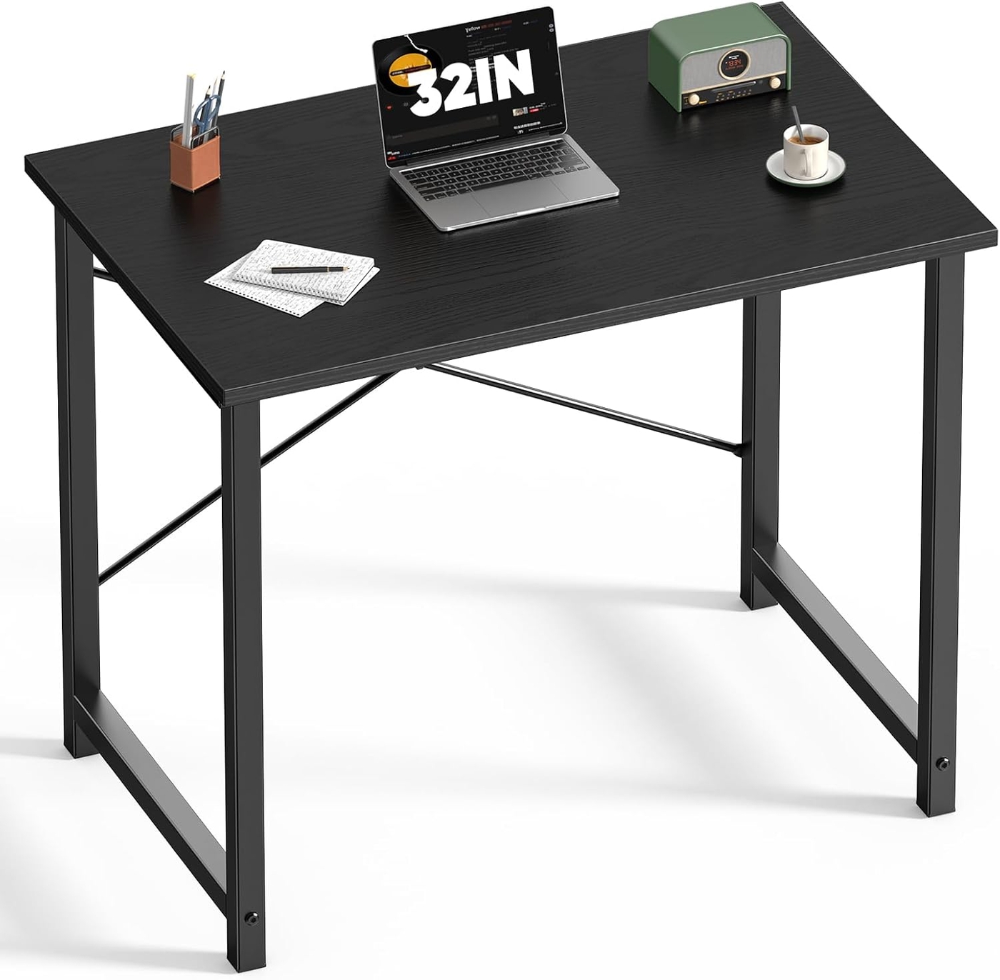 DUMOS 32 Inch Office Small Computer Desk Modern Simple Style Writing Study Work Table for Home Bedroom - Wood Black