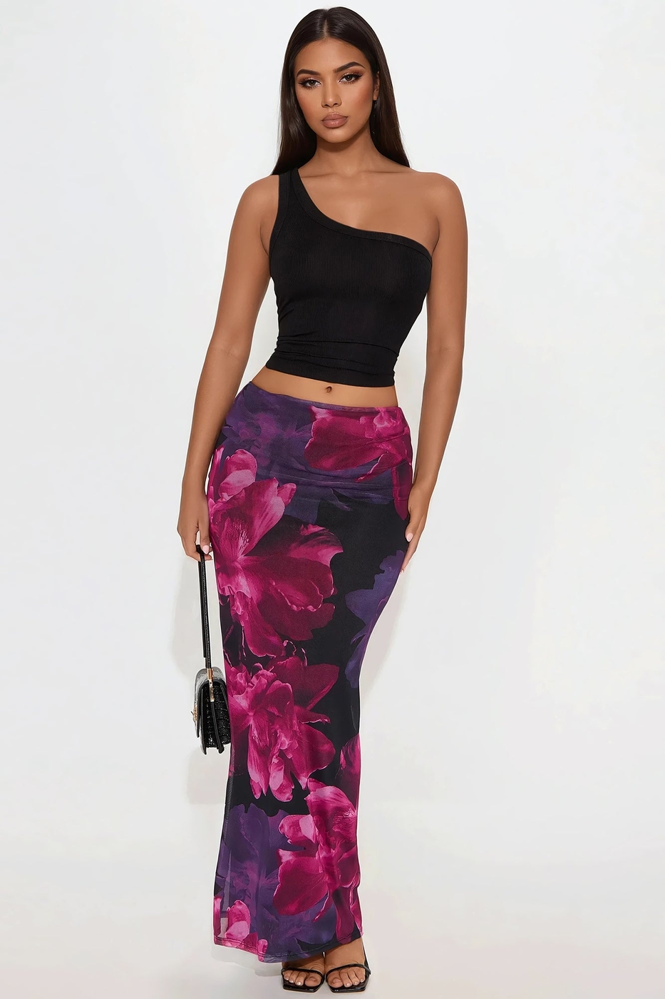 Midnight Bloom Mesh Maxi Skirt - Black/combo