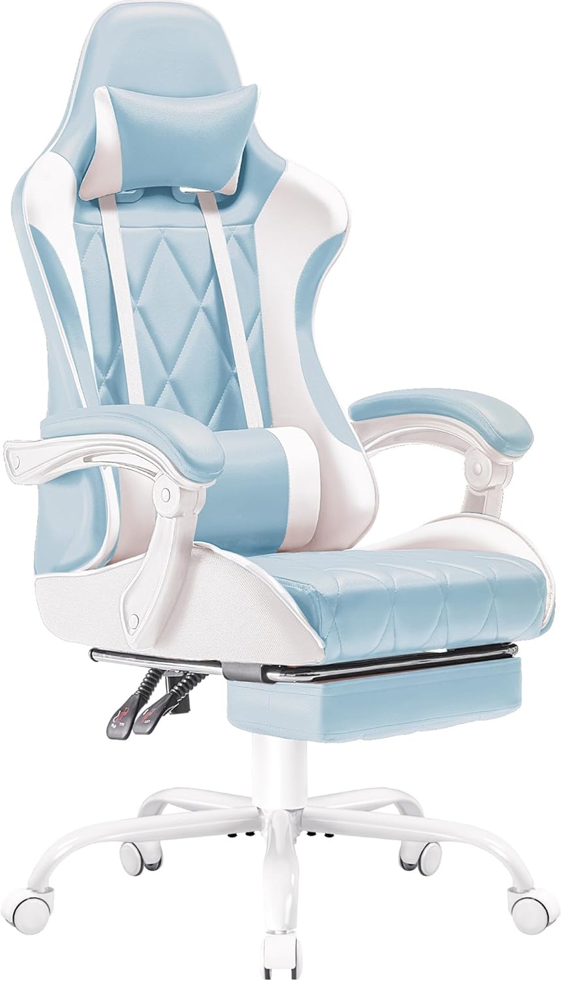 Homall Gaming Chair, Computer Chair with Footrest and Massage Lumbar Support, Ergonomic High Back Video Game Chair with Swivel Seat and Headrest (Light Blue)