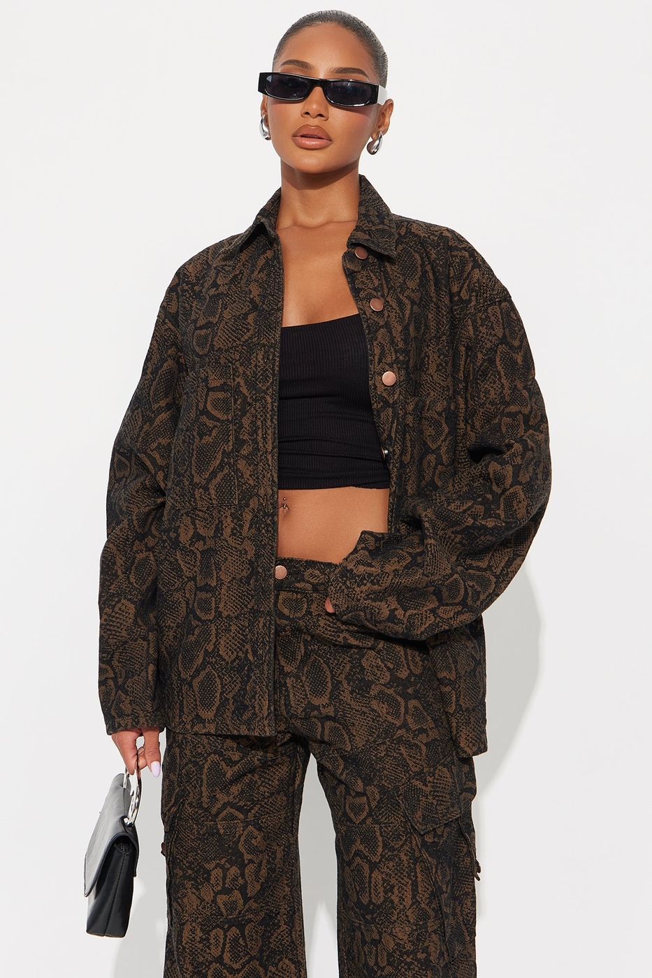 Bite Back Boyfriend Denim Shacket - Brown/combo