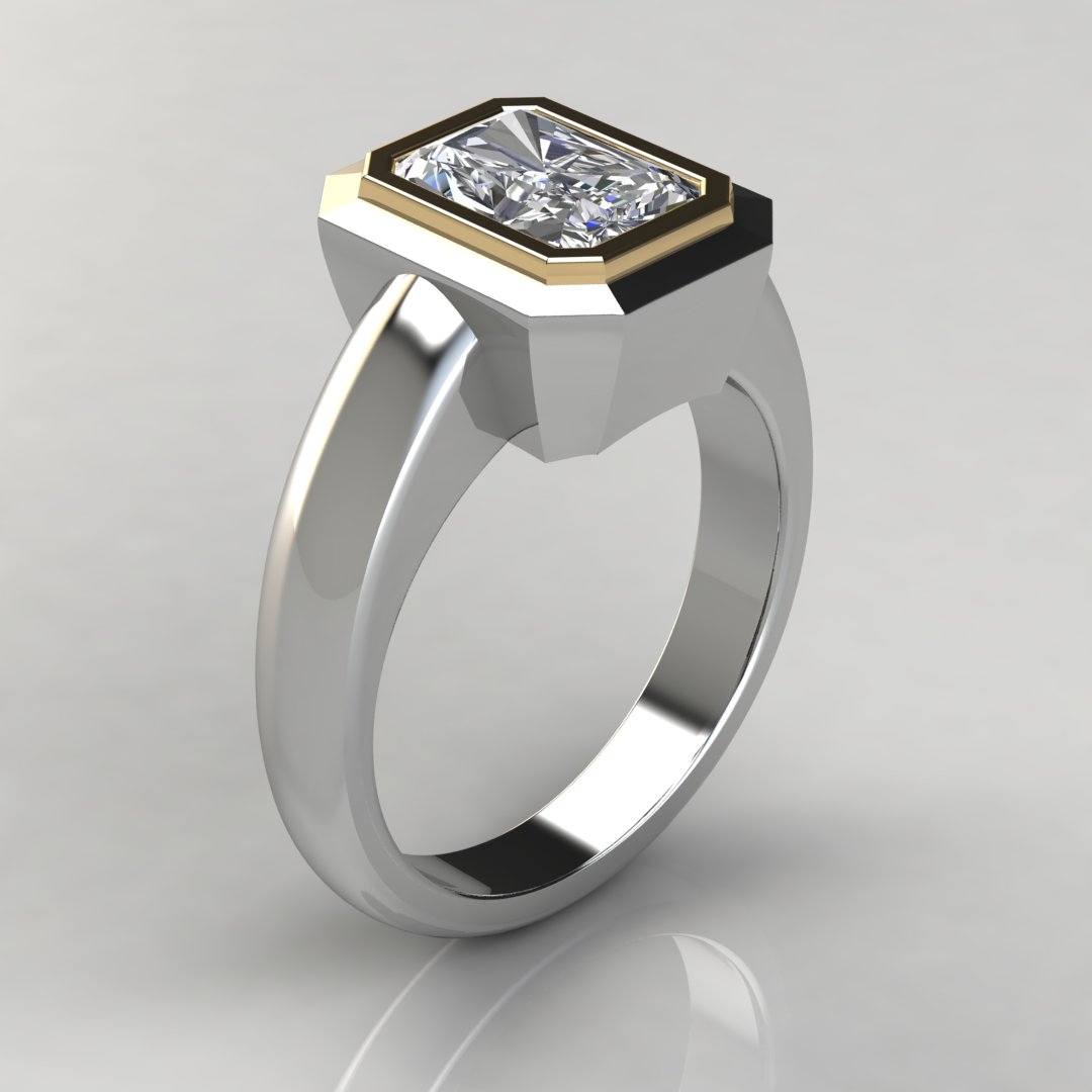 Two-Tone Bezel Solitaire Radiant Cut Moissanite Engagement Ring - Forever Moissanite