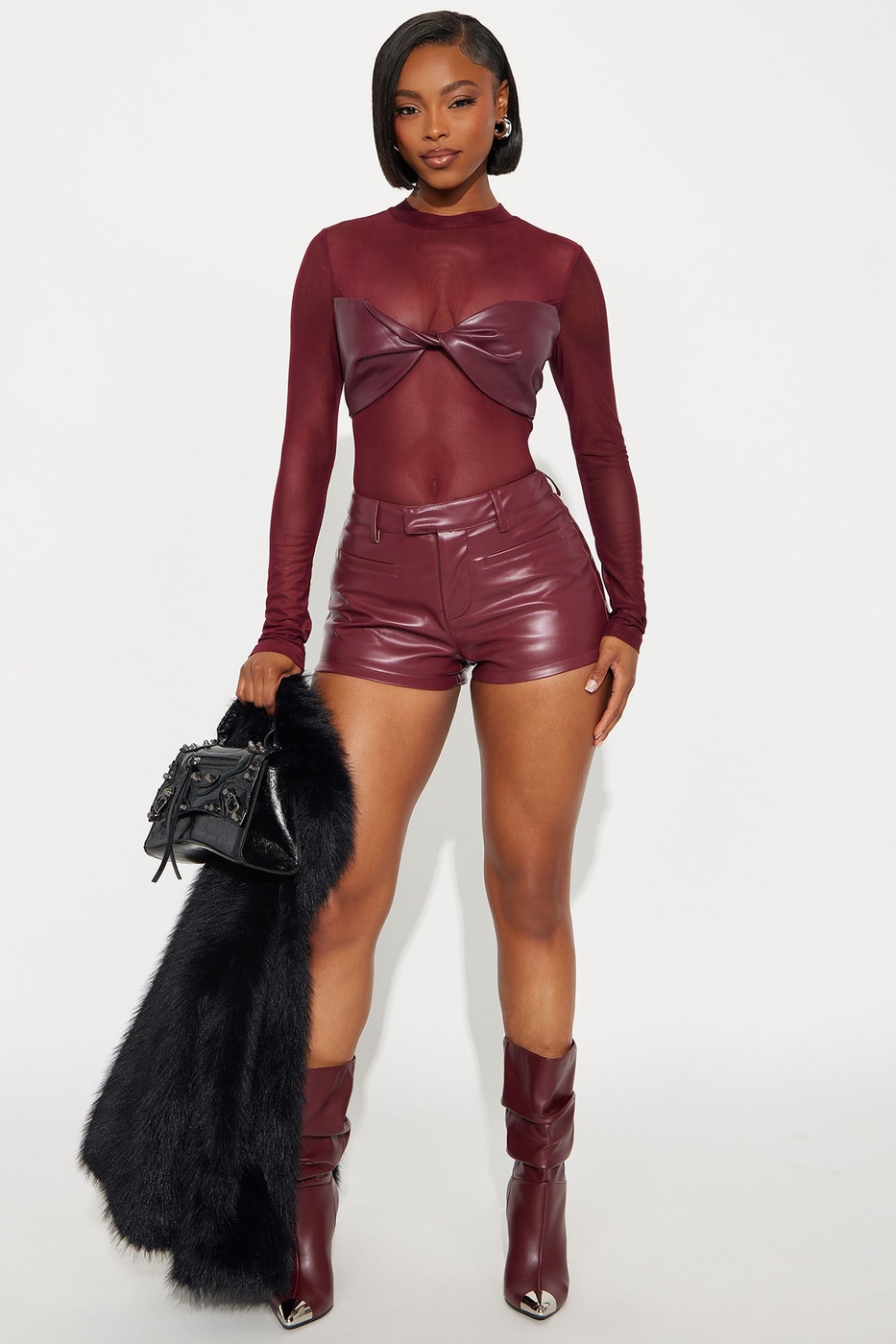 Feeling Some Type Of Way Faux Leather Micro Trouser Short - Burgundy