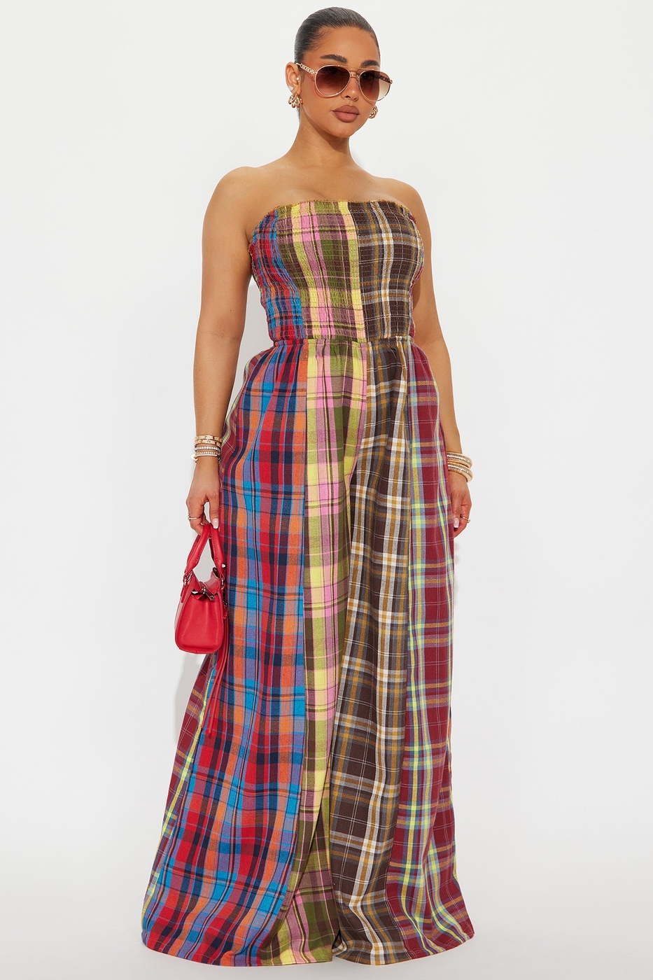 Tossed And Turned Flannel Jumpsuit - Red/combo