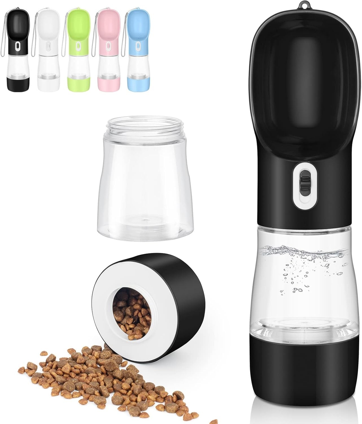 Outdoor Dog Water Bottle Portable - Leak Proof Bottles Dispenser for Dogs On The Go with Food Container Multifunctional Travel Outdoor（Black）