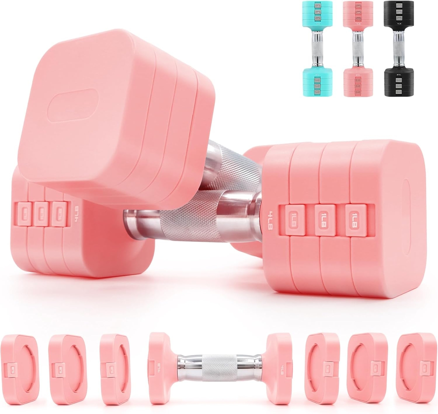 20LBS Adjustable Dumbbell Set, 4 in 1 Free Weights Dumbbells Set for,4lb 6lb 8lb 10lb, with Metal Non Slip Handle，Quick Change，Home Gym Strength Training Equipment for Men and Women