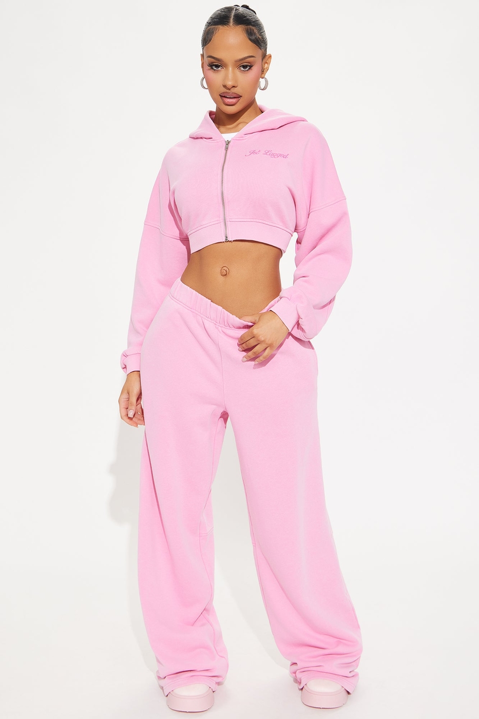 Jet Lagged French Terry Pant Set - Pink