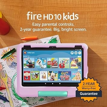 Amazon Fire HD 10 Kids tablet (newest gen) | ages 3–7, includes ads-free books, games, apps and videos that children love, 10.1