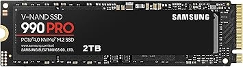 Samsung 990 PRO NVMe M.2 SSD, 2 TB, PCIe 4.0, 7,450 MB/s read, 6,900 MB/s write, Internal SSD, For gaming and video editing, MZ-V9P2T0BW