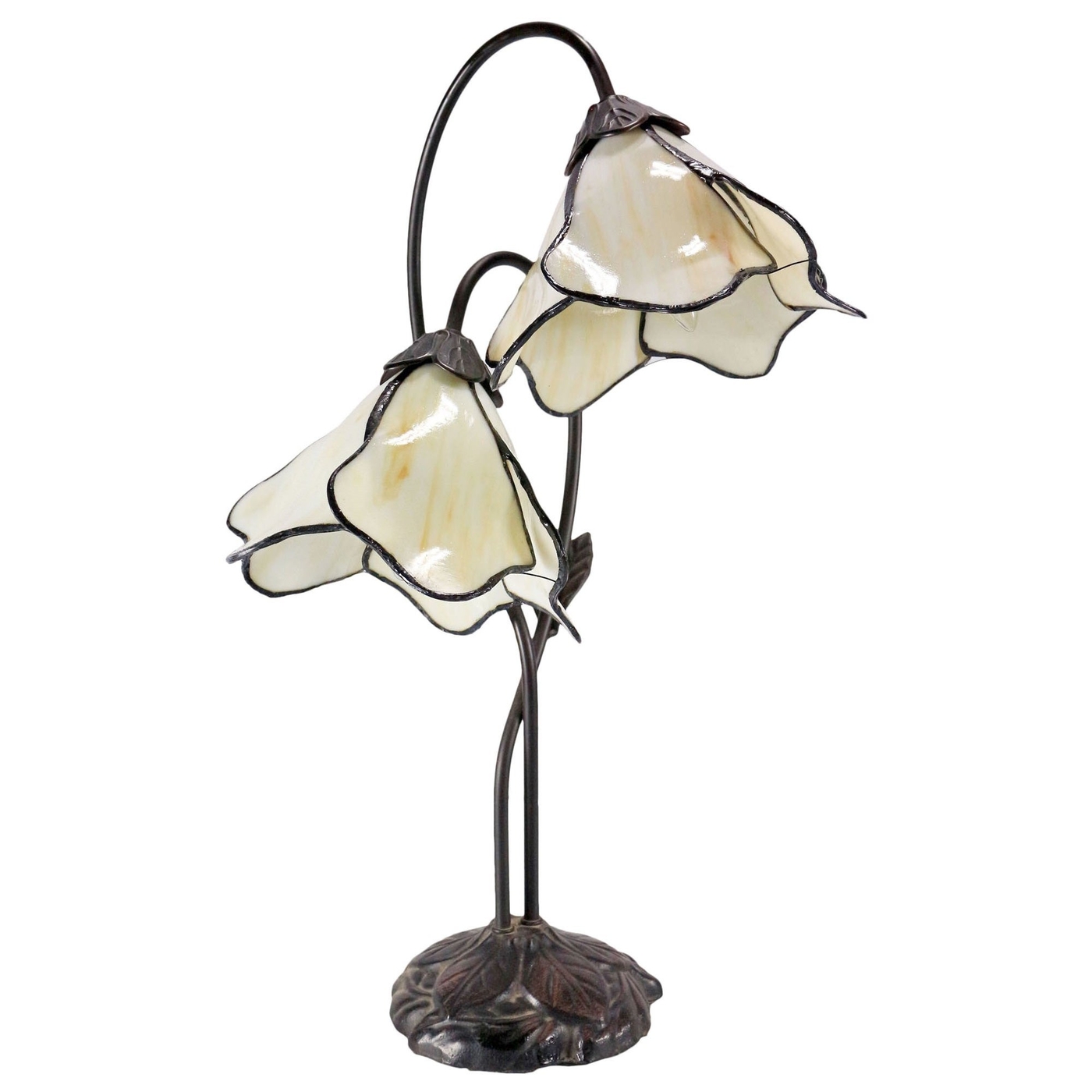 Lily of The Valley Tiffany Style Stained Glass Flower Table Lamp, Double Shade, Beige