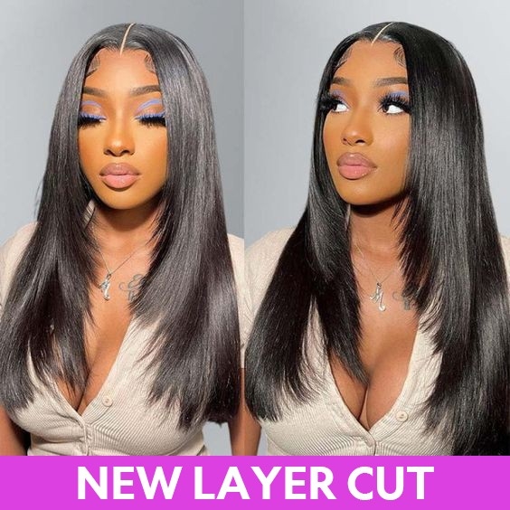 New Layered Cut Wigfever Silky Straight Layered Cut Bleached Knots Wear Go Glueless Pre-Cut 7*5 HD Lace Closure Pre Plucked Human Hair Wig