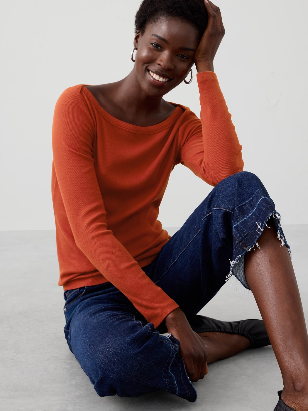 Ribbed Boat-Neck Top