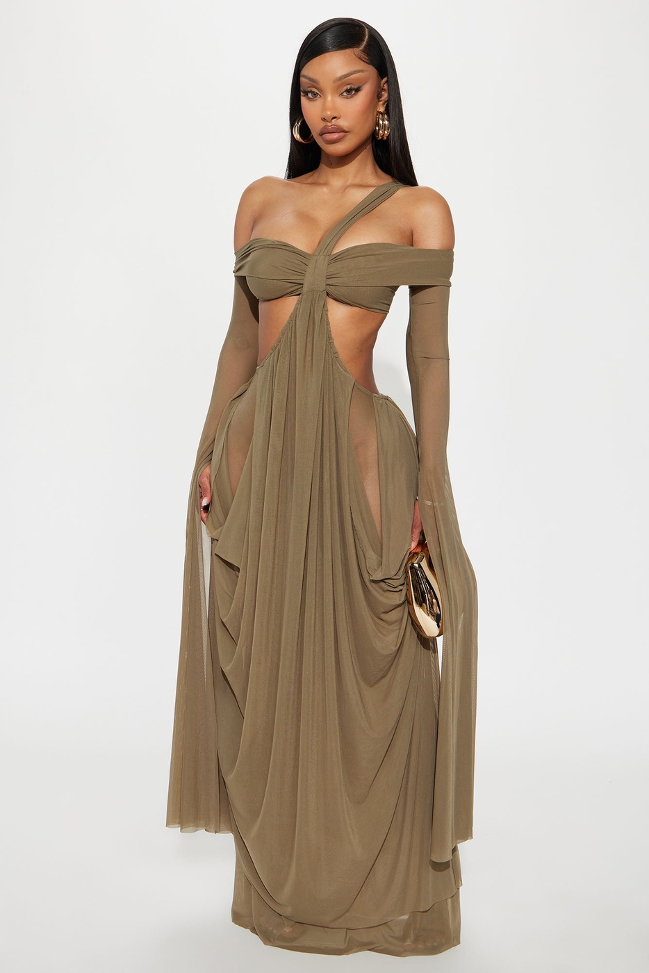 Alora Mesh Maxi Dress - Olive
