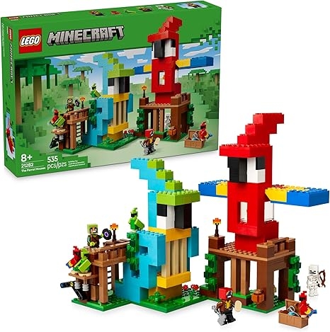 LEGO Minecraft The Parrot Houses Building Toy for Boys and Girls 8+ - Minecraft Video Game Kids Toy - Includes Jungle Ranger and Parrot Handler Minifigures and Accessories - 21282