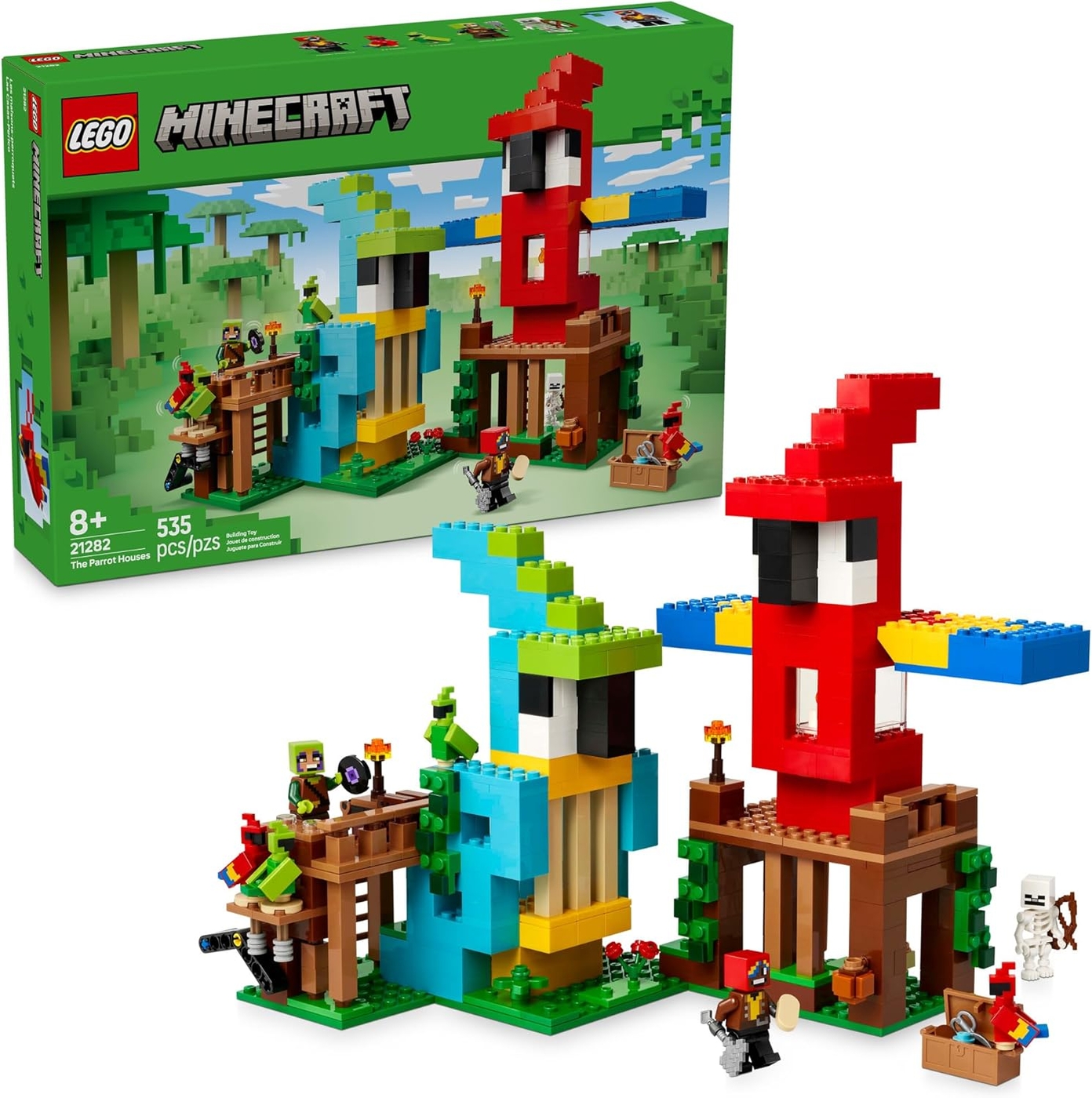LEGO Minecraft The Parrot Houses Building Toy for Boys and Girls 8+ - Minecraft Video Game Kids Toy - Includes Jungle Ranger and Parrot Handler Minifigures and Accessories - 21282