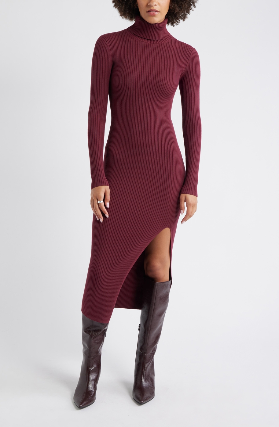 Rib Long Sleeve Turtleneck Sweater Dress