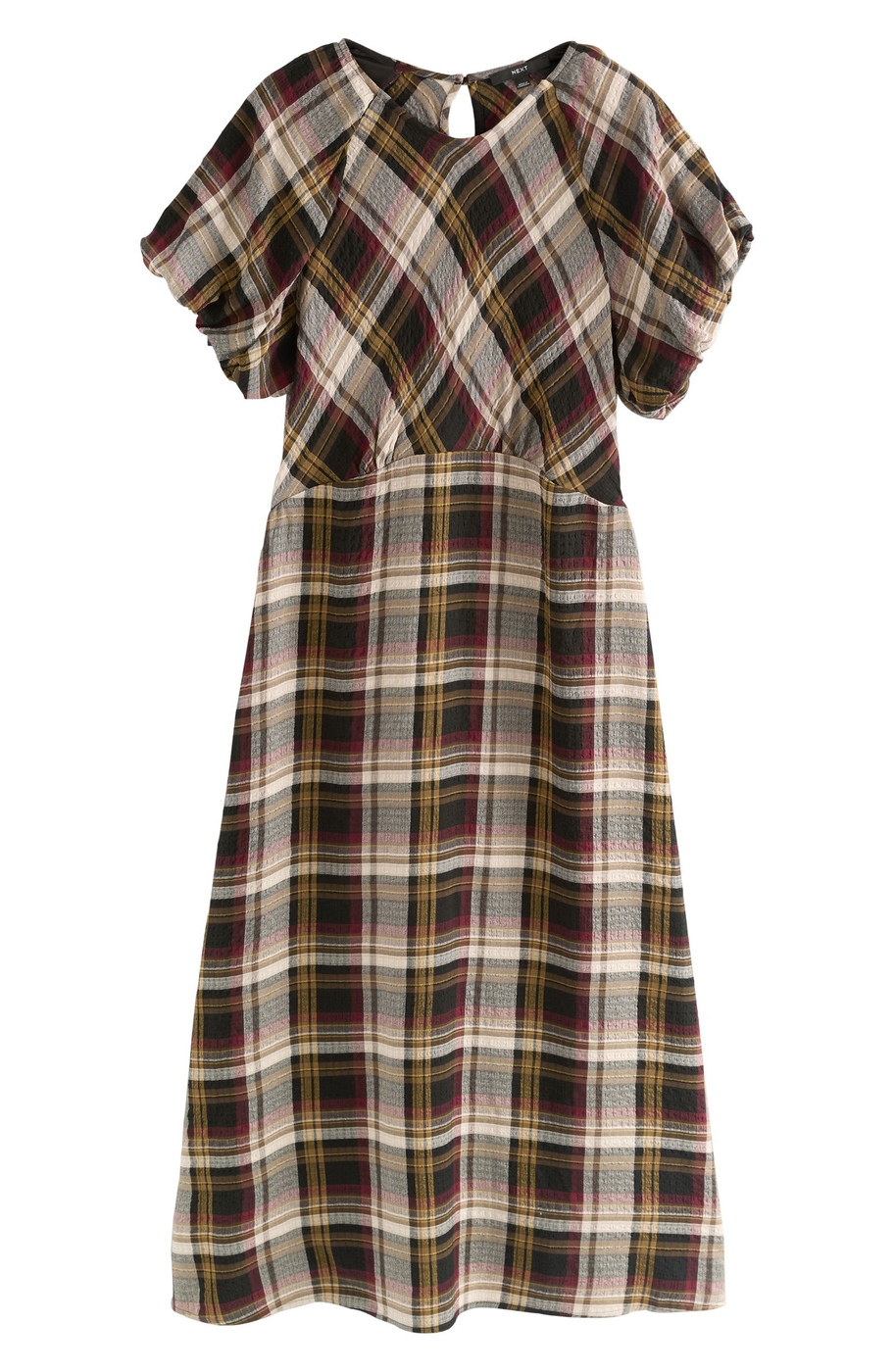 Plaid Puff Sleeve Midi Dress