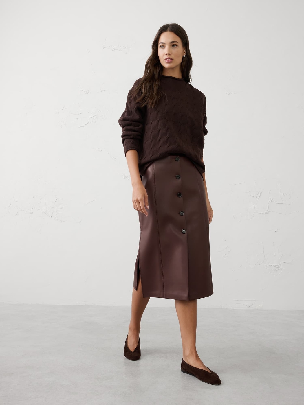 Vegan Leather Midi Skirt