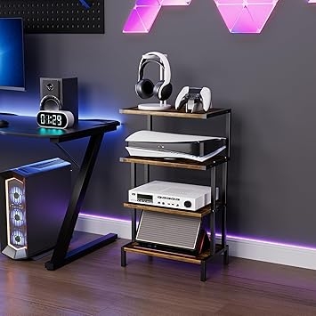 Aquzee Game Console Stands, 4-Tier AV Media Shelf, Stereo Stand, Wood Gaming Entertainment Center Rack for Audio Video Games DVD Player Organizer Storage Shelves fit Small Space