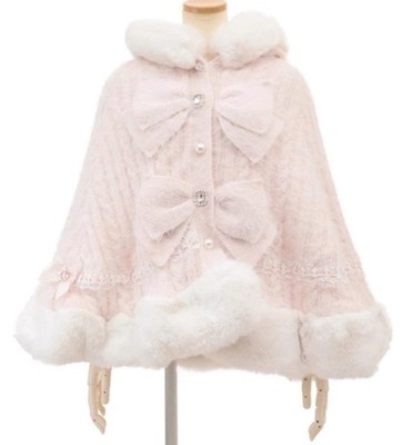 LIZ LISA Double Ribbon Knit Fur Poncho Pink lolita fashion Used