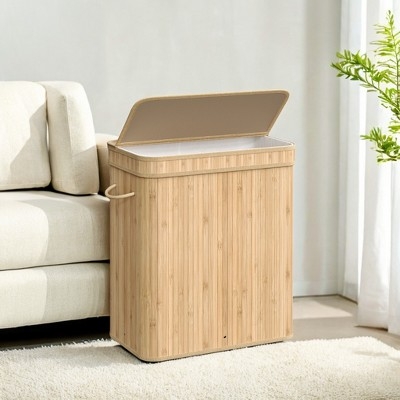26.4-Gals Laundry Hamper Basket Bamboo Laundry Basket with Lid Removable Machine Washable Laundry Basket, with Handles