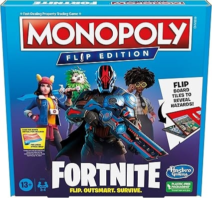 Monopoly Flip Edition: Fortnite Board Game for Ages 13+, Monopoly Game Inspired by Fortnite Video Game, Board Games for Teens and Adults, 2-4 Players (English)