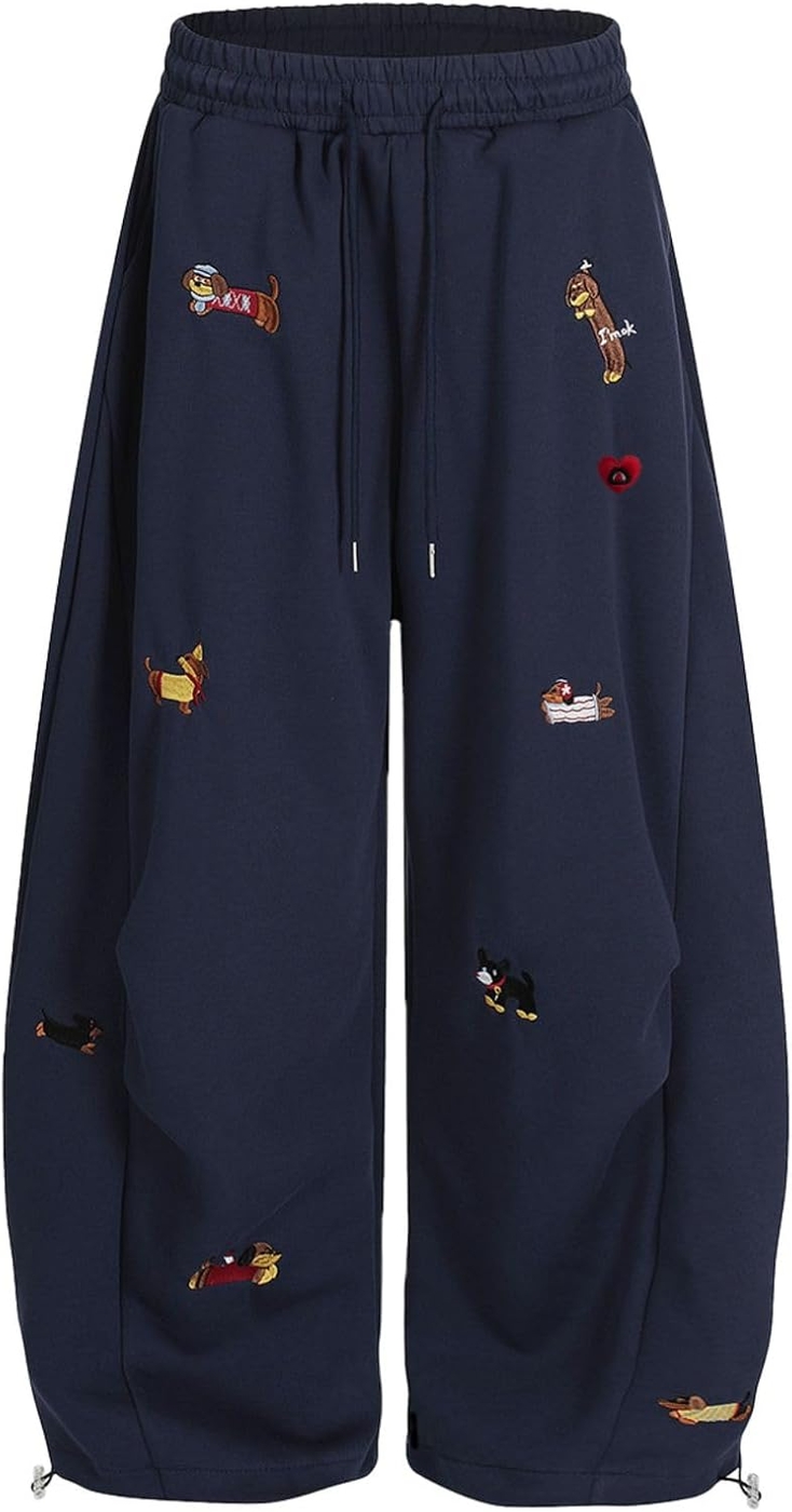 Aelfric Eden Embroidery Puppy Baggy Barrel Sweatpants Casual Y2K Elastic Drawstring Unisex Wide Leg Pants Lantern Trouser