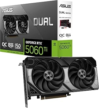 ASUS Dual GeForce RTX 5060 Ti 8GB GDDR7 OC Edition (PCIe 5.0, 8GB GDDR7, DLSS 4, HDMI 2.1b, DisplayPort 2.1b, 2.5-slot design, Axial-tech fan design, 0dB technology, and more)
