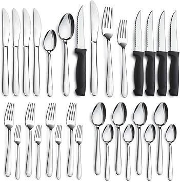 Pleafind 24-Pcs Silverware Set for 4, Flatware Set with Steak Knives, Stainless Steel Cutlery Set, Include Forks Spoons and Knives Set, Dishwasher Safe Utensil Sets for Home Restaurant