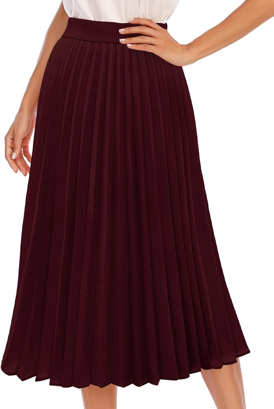 DRESSTELLS Pleated Midi Skirts for Women, Long Aline High Elastic Waisted Holiday Party Skirt