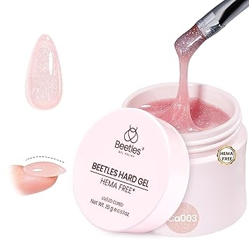 Beetles HEMA-Free Hard Gel for Nails,0.5 oz 9 in 1 Pink Glitter Mini Size Hard Gel for Nail Extension & Strengthening Broken Repair UV LED Lamp Cured Salon for Professional Nail Techs Women