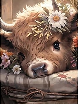 Cow Diamond Art Kits for Adults, Highland Cow Diamond Painting Kits for Adults Beginners, DIY 5D Diamond Painting with Round Gem Art Kits for Gift Home Wall Decor 12x16 Inch